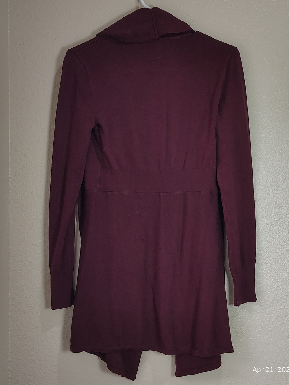 WHBM Open Front Sweater Cardigan SZ XS Burgundy WATERFALL CASUAL ACADEMIA - Picture 6 of 6